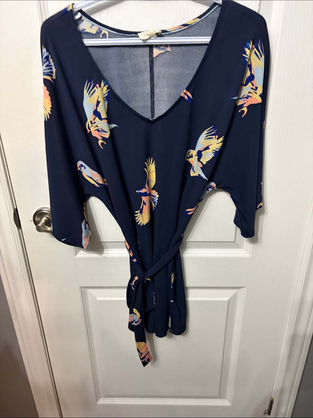 Navy Bird-Print Women's top